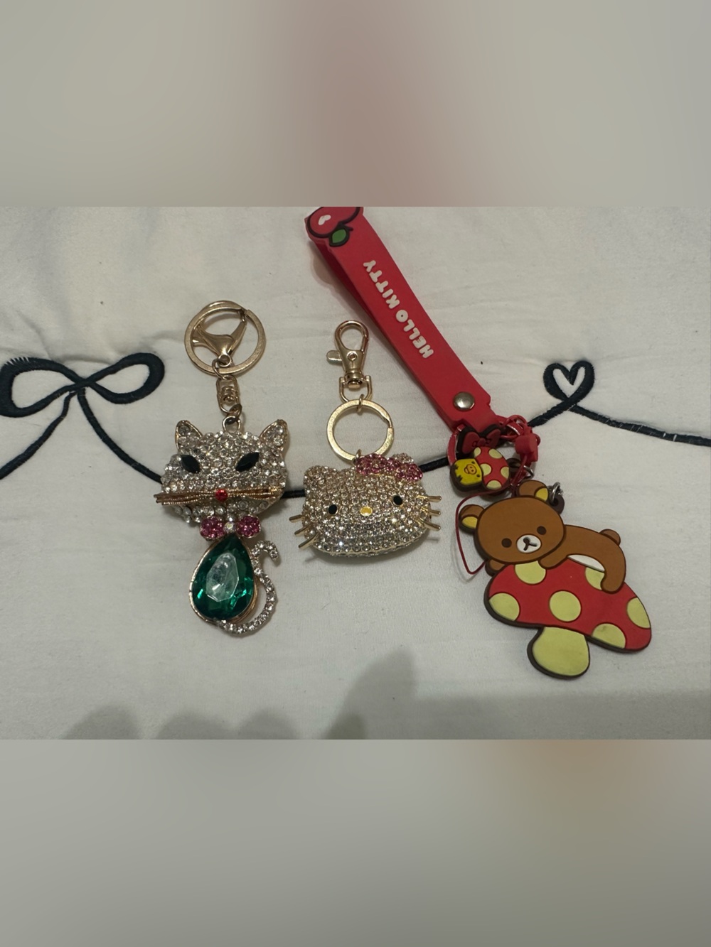 Hello Kitty Pink Wrist Strap Keychain with Gem and Character Charms
